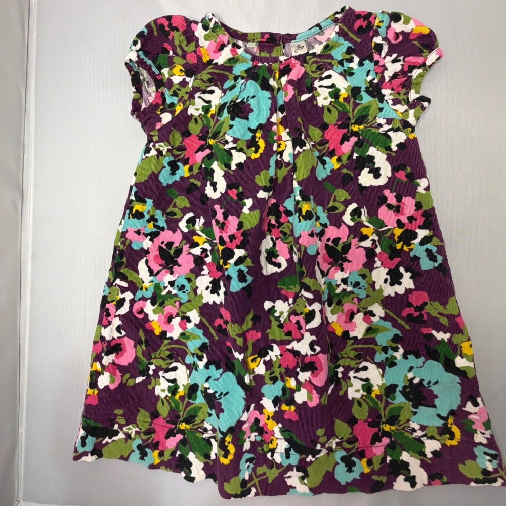 Cherokee Girls Purple Floral Corduroy Dress 24M Cotton Short Sleeve A-Line